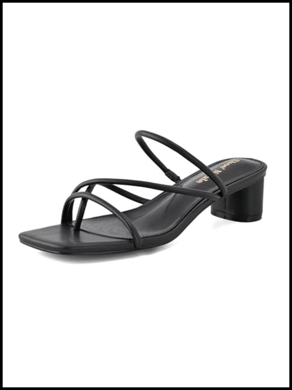 Strappy Block Heel Mules Square Toe Low Kitten Heel Slip On Sandals Faux Leather